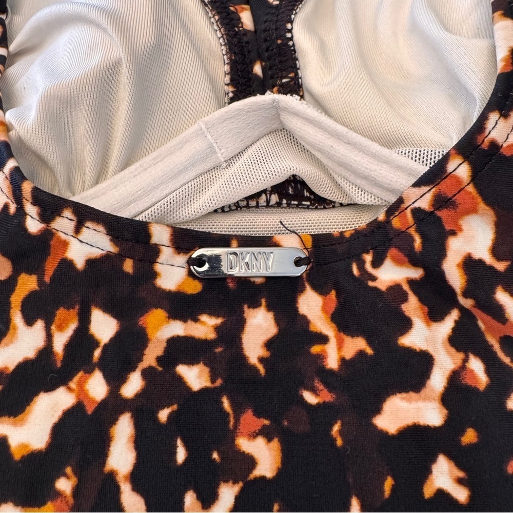 DKNY Printed Ruffle Plunge Underwire Tummy-Control One-Piece Multi, Size 10 - Picture 9 of 12